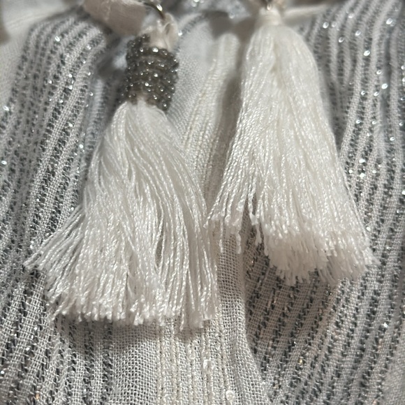 BLUE ISLAND Dress Silver Sparkle‎ Ivory Sundress Beach Coverup Vacation Size M - Picture 6 of 6